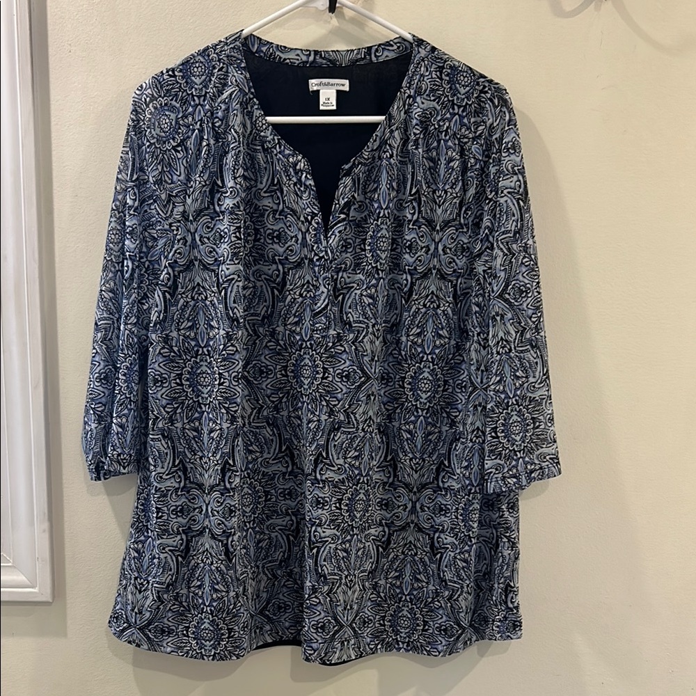 Croft & Barrow Blue Patterned Women's Top